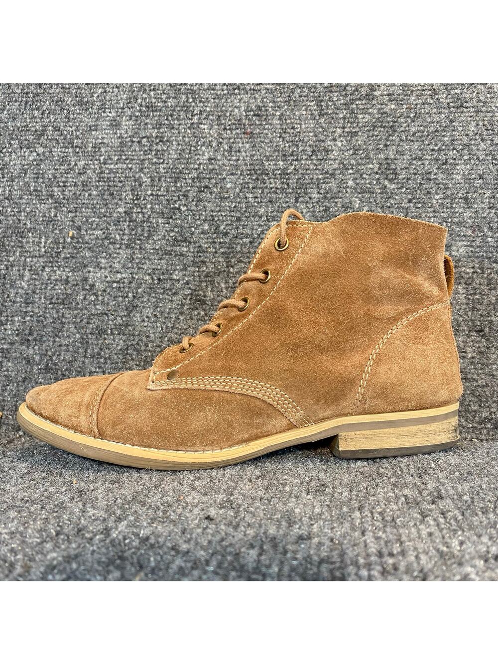 Diba True Tan Suede Lace Up Ankle Boots Side Zip Low Heel Booties Womens 8.5